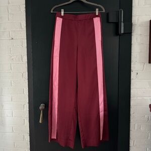 J. Crew Wide Leg Pant with Tuxedo Stripe - Sz 10 in Maroon